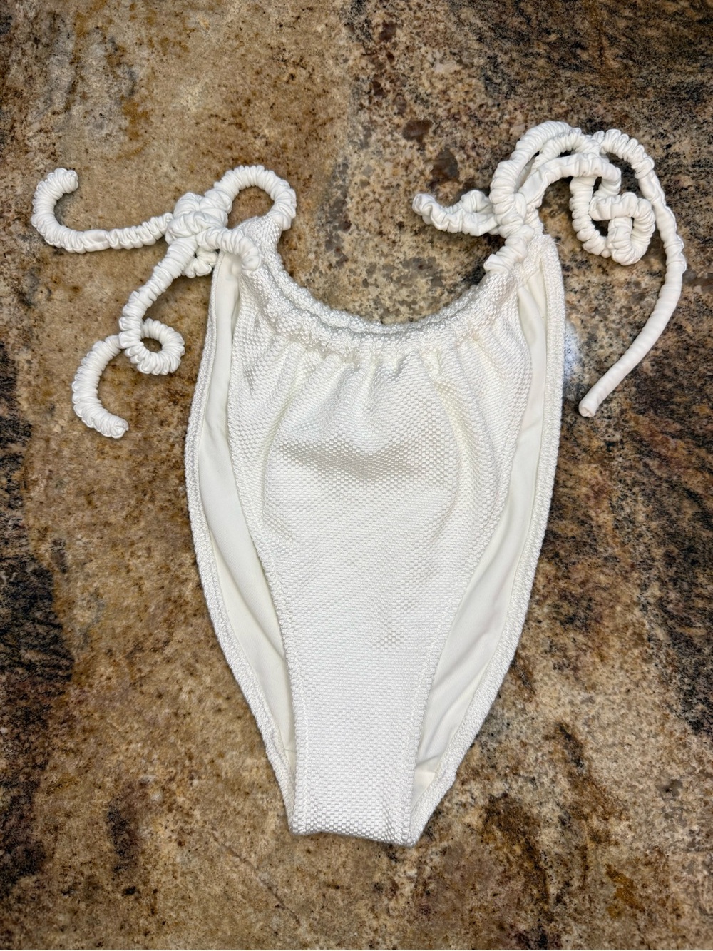 aerie White Textured Tie-Side Bikini Bottoms with Scrunch Straps